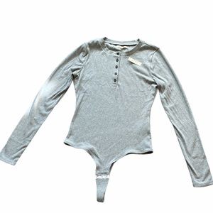 Madewell Gray Ribbed Henley Bodysuit. Size L. NWT.